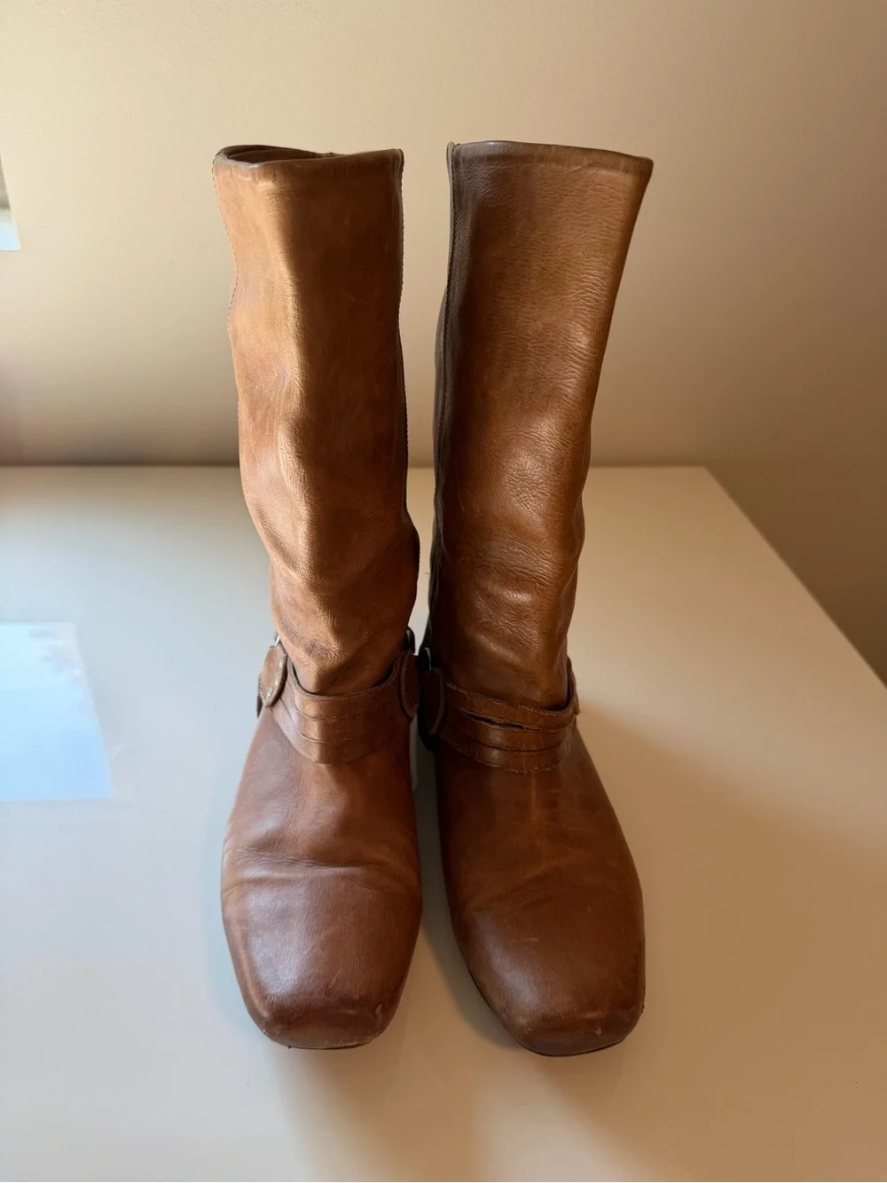 Vintage Frye Cognac Harness Mid-Calf Boots (2007)